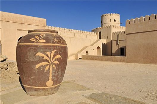 历史,砖坯,要塞,瞭望塔,城堡,堡垒,沙尔基亚区,区域,阿曼苏丹国,阿拉伯,中东