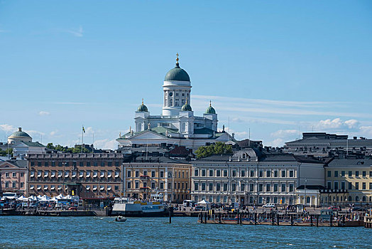 大教堂,赫尔辛基,后面,房子,港口,芬兰,欧洲