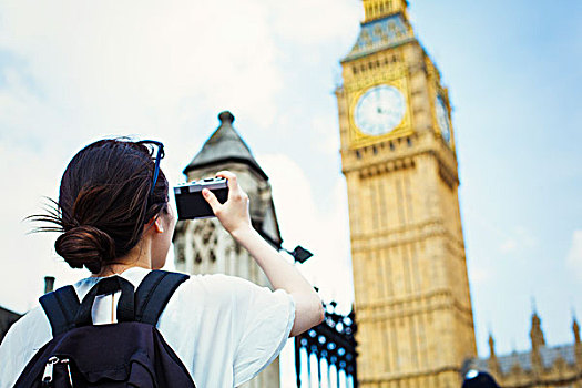 年轻,日本,女人,享受,白天,室外,伦敦,拍照,大本钟