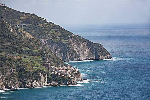 俯视图,悬崖,乡村,地中海,五渔村,意大利