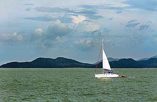 白色,帆船,背景,热带岛屿