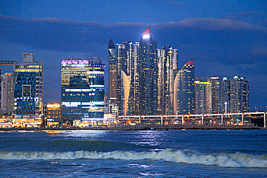 韩国,釜山,海滩,天际线,摩天大楼