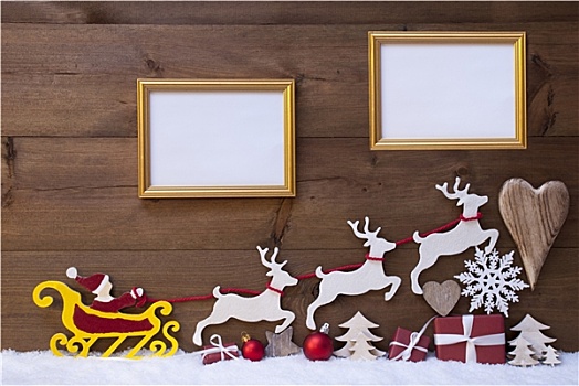 圣诞老人,雪撬,驯鹿,雪,圣诞装饰,框