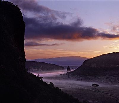 日出,大门,国家公园,山峦,上升,远处,远景,肯尼亚