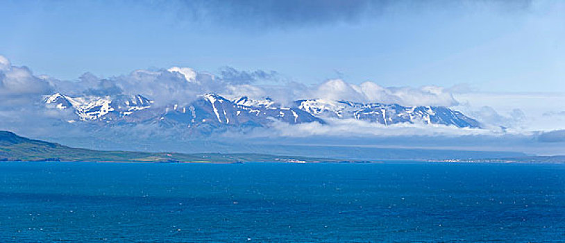 风景,雪冠,山峦,靠近,阿库雷里,冰岛,欧洲