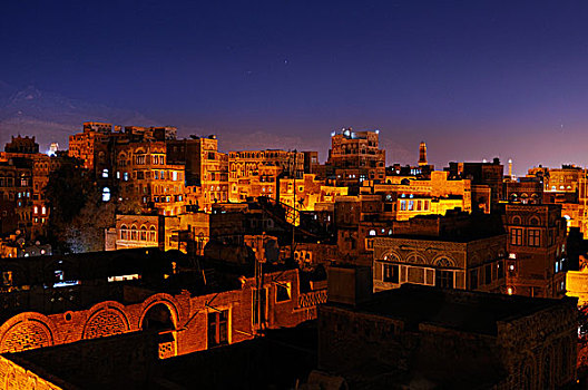 城市,夜晚,也门,中亚