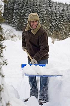 男人,铲,雪,萨尔茨堡,奥地利