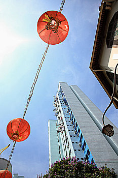 灯笼,高层建筑,新加坡,唐人街