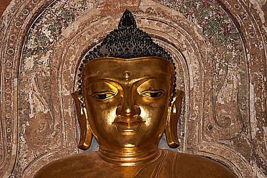 镀金,佛,头部,阿南达寺,蒲甘,曼德勒省,缅甸,亚洲