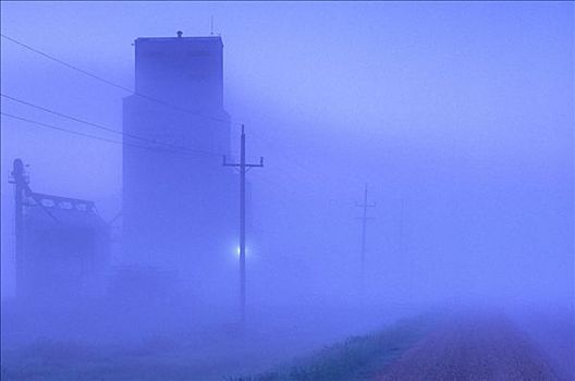 雾状,黎明,谷仓,公路,靠近,曼尼托巴,加拿大