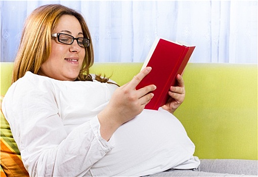 高兴,孕妇,读,书本