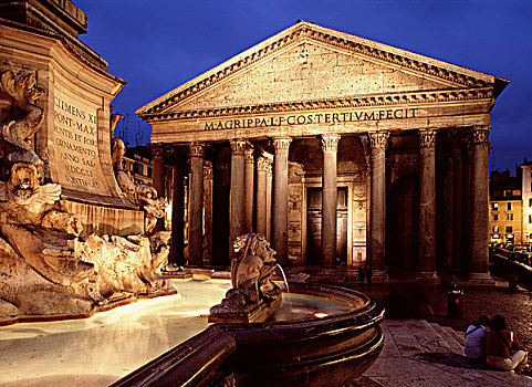 夜景,万神殿,世界遗产,罗马,拉齐奥,意大利,欧洲