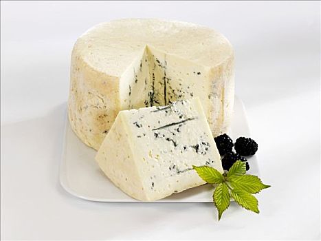 蓝纹奶酪,块,切削