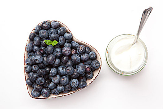 白色,酸奶,蓝莓,碗,白色背景