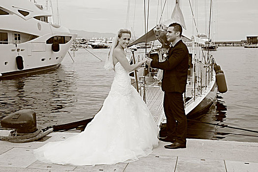 新郎,新娘,游艇,码头
