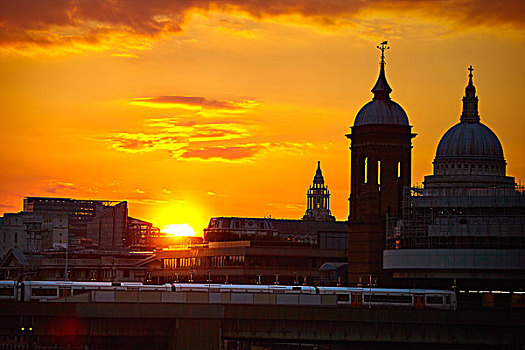 伦敦桥,日落,泰晤士河,大教堂