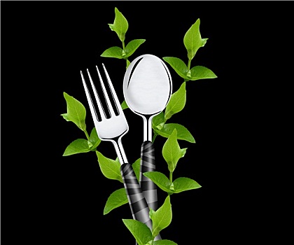 绿叶,叉子,勺子