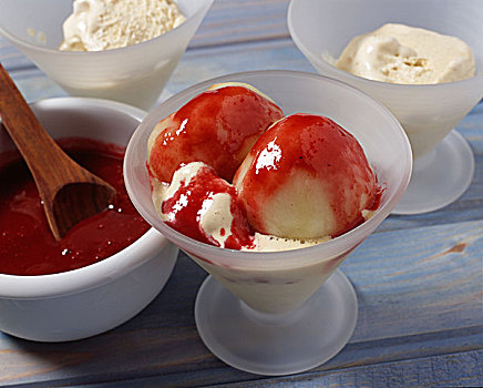放置,独特,甜点,碗,桃,冰淇淋,树莓汤