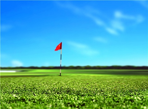 高尔夫球场,风景,红色,旗帜