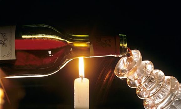 填充,玻璃瓶,红酒,上方,蜡烛,火焰