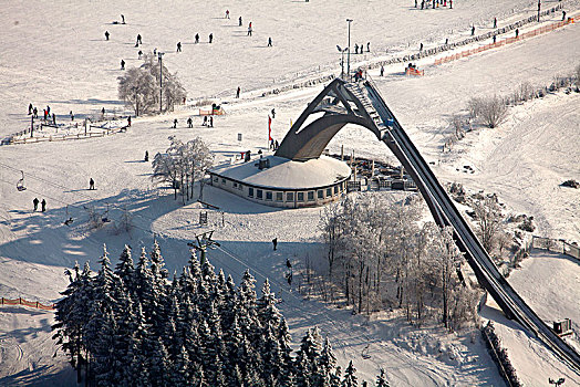 航拍,跳台滑雪,雪,冬天,北莱茵威斯特伐利亚,德国,欧洲