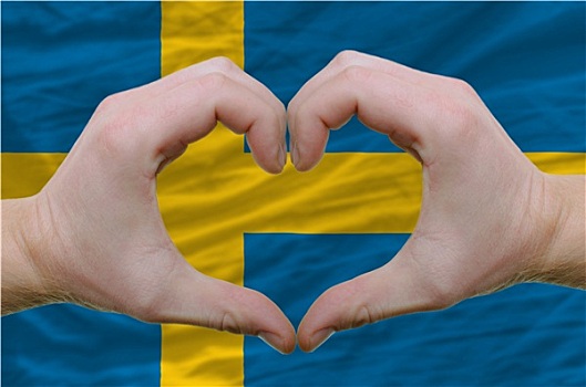 心形,喜爱,手势,展示,上方,旗帜,瑞典