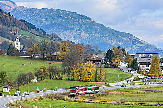 乡村,列车,萨尔茨堡,奥地利