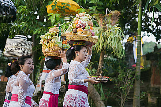女人,供品,寺庙,节日,庙宇,乌布,巴厘岛,印度尼西亚,亚洲