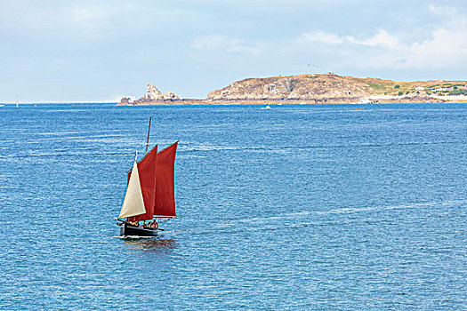 帆船,岛,背景,伊勒-维莱讷省,布列塔尼半岛,法国