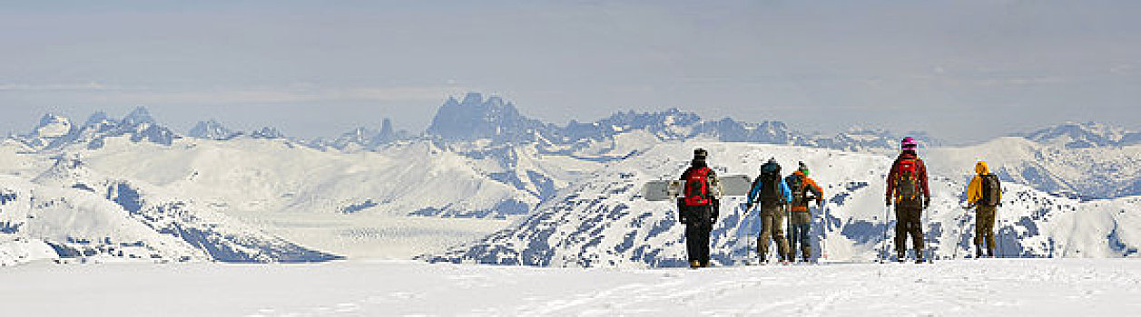 滑雪板玩家,滑雪者,远足,西部,山,远眺,靠近,阿拉斯加