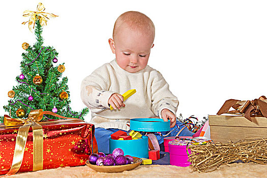 高兴,婴儿,玩,圣诞礼物