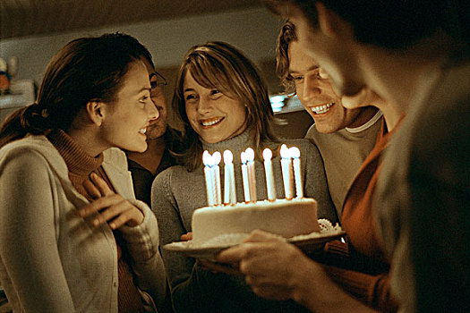 生日蛋糕,照亮,蜡烛,展示,美女