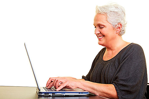老年,女人,工作,笔记本电脑