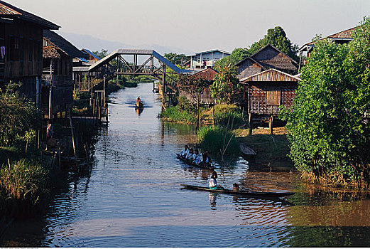 船,河,茵莱湖,缅甸