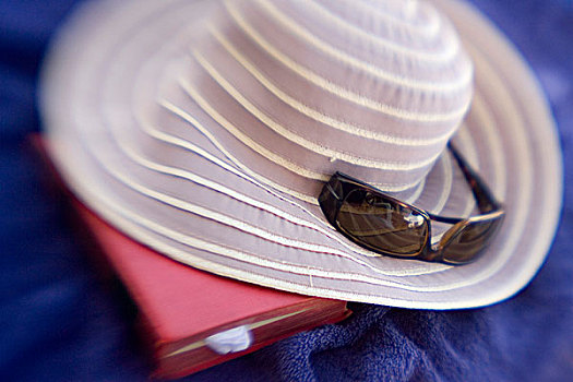 法属玻利尼西亚,遮阳帽,墨镜,书本,蓝色,毛巾