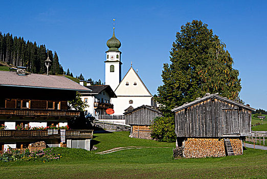 农场,教区教堂,提洛尔,奥地利,欧洲