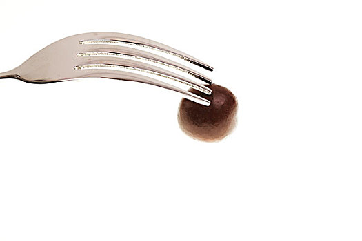一把银色叉子和一个圆形棕色巧克力豆