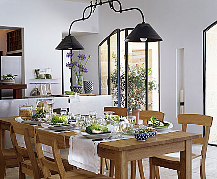 橡树,桌子,地中海,餐厅