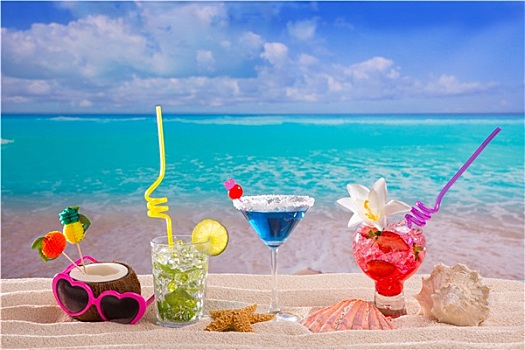 海滩,热带,鸡尾酒,白色背景,沙子,薄荷叶松香,蓝色,夏威夷