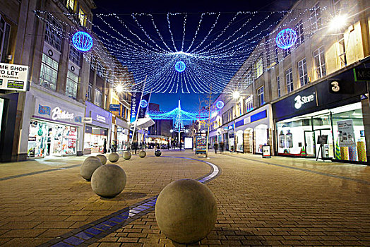 英格兰,布里斯托尔,圣诞灯光,高处,市中心,购物,区域