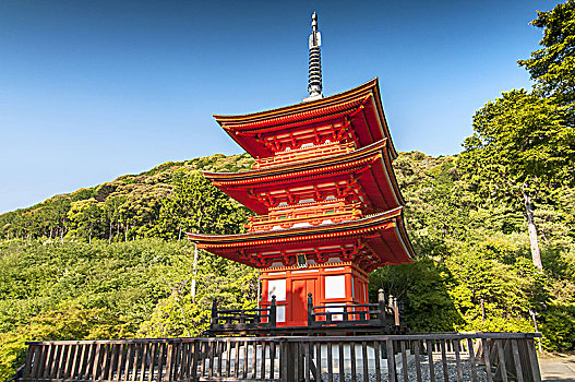 漂亮,红色,塔,清水寺,京都,日本