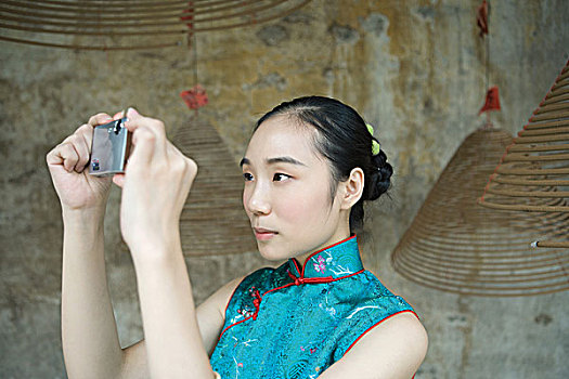 美女,衣服,传统,中国人,照相,数码相机
