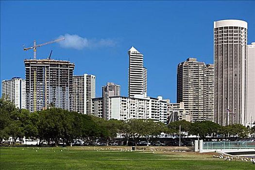 摩天大楼,城市,檀香山,瓦胡岛,夏威夷,美国