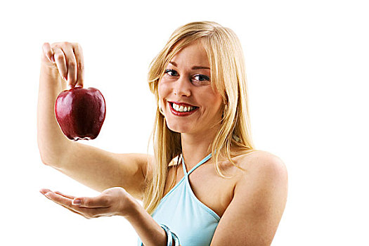 水果,健康饮食,美女,拿着,苹果,手指