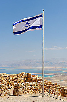 旗帜,以色列,犹太,马萨达,要塞,世界遗产,约旦河西岸,中东