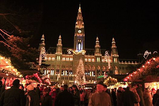 奥地利,维也纳,著名,圣诞市场,正面,市政厅