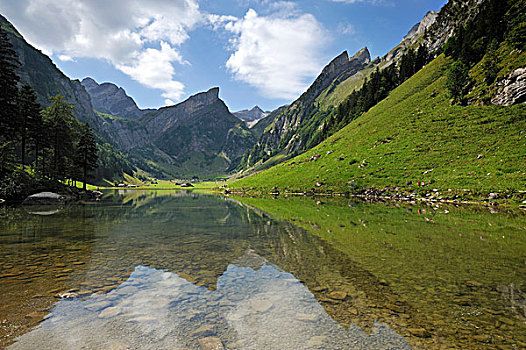 湖,山峦,后面,山,阿彭策尔,瑞士,欧洲