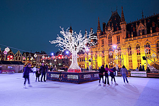 比利时,西部,佛兰德斯,布鲁日,圣诞节,滑冰场,市场