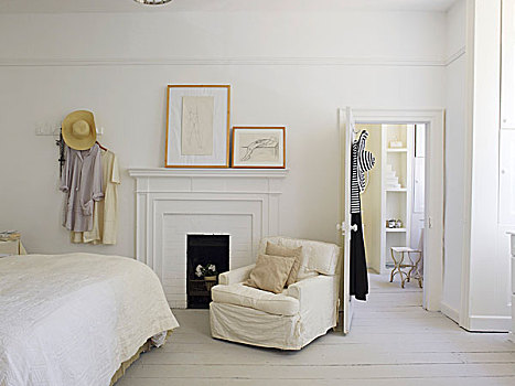 主卧室,简单,白色,柠檬,洗,地板,朴素,家具,安逸