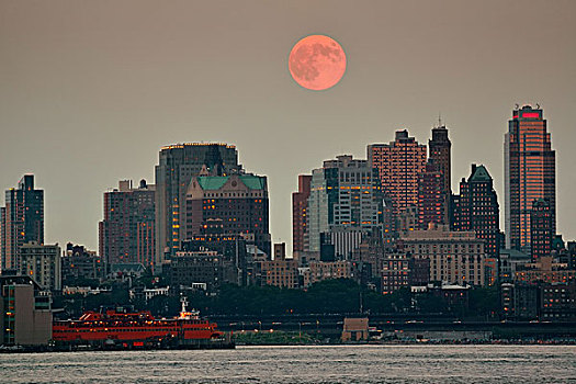 月亮,市区,建筑,布鲁克林